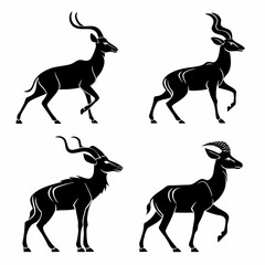 kudu icon set black silhouette vector bundle