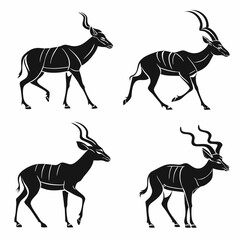 kudu icon set black silhouette vector bundle