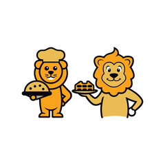 cute lion chef  cartoon vector art illustration