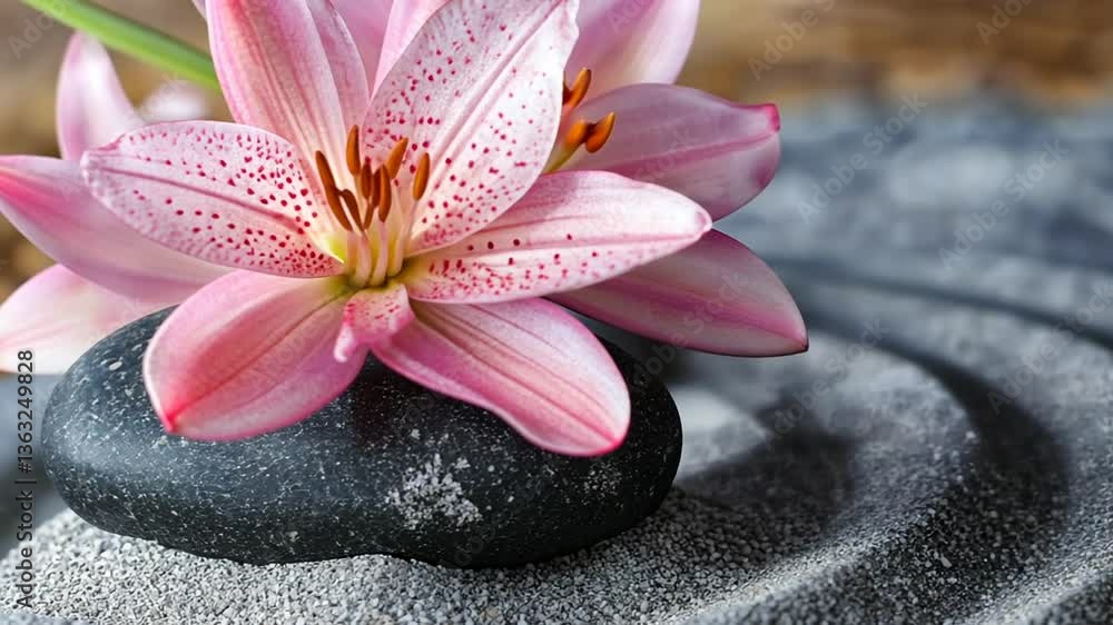 Poster sand lily and spa stones create tranquility in zen garden setting generative ai