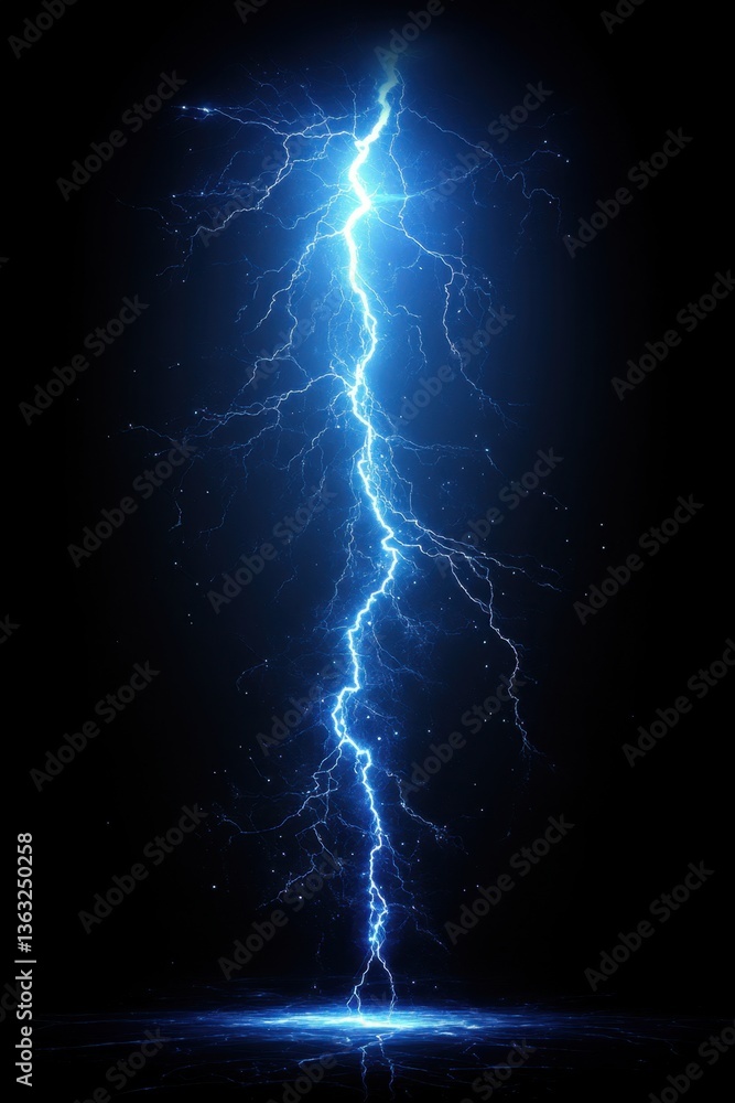 Poster striking blue lightning bolt illuminating a dark scene creating a dramatic and powerful visual effec