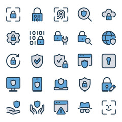 Filled blue outline icons set for Security.