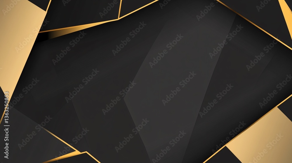 Poster abstract black & gold design angular shapes with subtle light & shadow creates depth in a modern sty