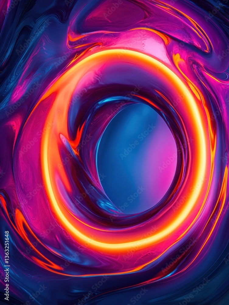 Poster abstract luminous ring with fluid texture in vibrant neon colors creating a futuristic and dynamic v