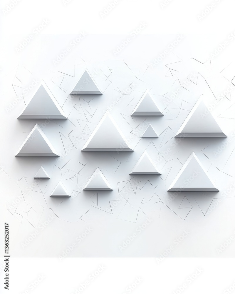 Poster minimalist arrangement of pristine white triangles on a textured geometric background creating a cle