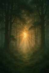 Sunlight Filtering Through Enchanted Forest for Mobile Wallpaper