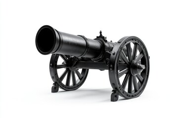 Isolated Antique Black Cannon on White Background for History Concepts