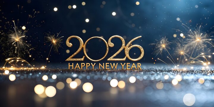 Sparkling Fireworks with 2026 Happy New Year Message