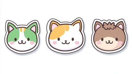 Cute cartoon cat heads; white background; children's book illustration