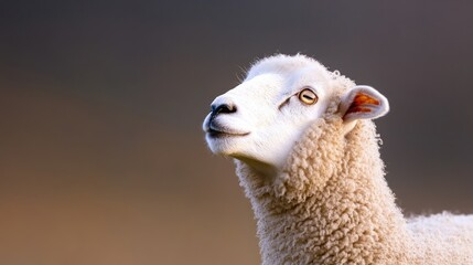 Obraz premium capture close-up photo of curious farm animal such as sheep or goat using soft focus for gentle detail