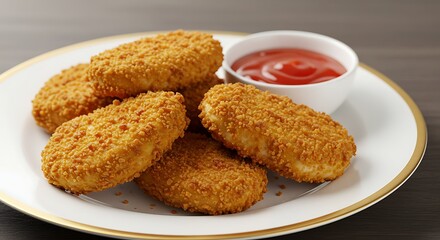 Crispy Chicken Nuggets on a Plate with Ketchup Ready for Enjoyment