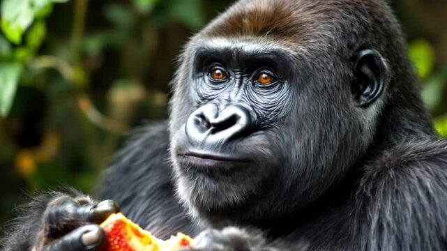 Western lowland gorilla silverback eating fruit