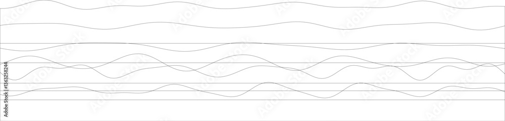 Poster abstract black line wave patterns on white background with horizontal dividers.