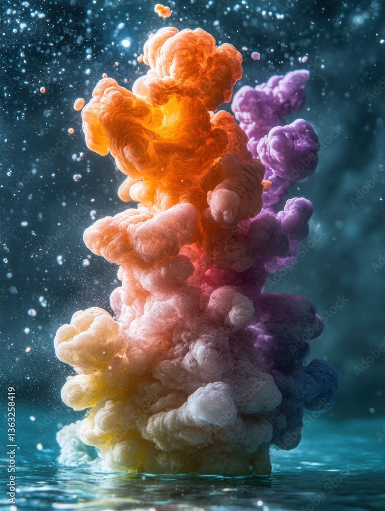 Aufkleber Colorful cloud of ink dissolving in water creating a vibrant and mesmerizing abstract display of colors and forms in liquid