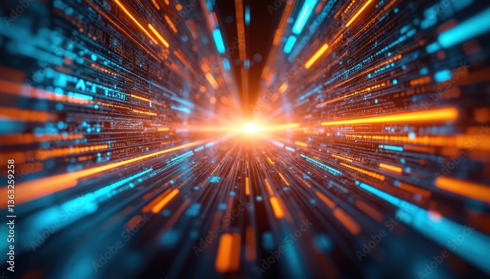 Poster Abstract technology background with data connection speed lines digital patterns in modern network environment. Digital info streams, tech, cloud, server, cyber. Information transfer, high
