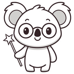 Cute Smiling Koala Character Holding Star Wand on Transparent Background