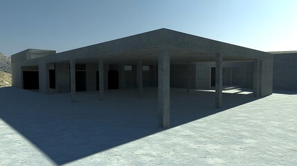 Obraz premium A concrete building with pillars under a clear blue sky