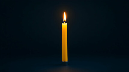 Single yellow candle burning brightly against a dark background