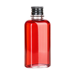 Red bottle of red liquid isolated on transparent background  
