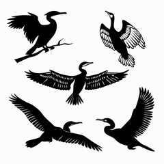 cormorant icon set black silhouette vector bundle