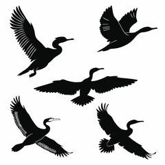 cormorant icon set black silhouette vector bundle