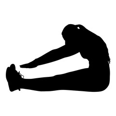 Young woman doing seated toe touch stretch exercise, silhouette. Vector illustration