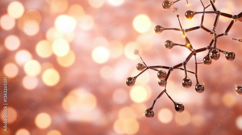 Aufkleber molecular structure with abstract golden bokeh background