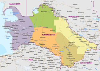 Detailed political map of Turkmenistan