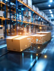 Supply Chain Traceability: Enhancing Logistics - Streamlined logistics, real-time tracking, secure inventory, improved efficiency, global connectivity. Illustrates modern supply chain management