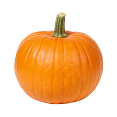 Obraz premium Vibrant orange pumpkin with glossy skin and lush green stem Ideal for fall and harvest themed designs
