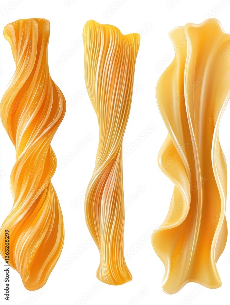 Poster three dimensional rendering of twisted pasta shapes on a clean white background creating a modern fo