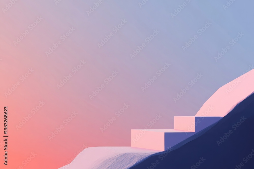 Aufkleber pixel-art inspired 3d-rendered game level bright retro colors simple geometric platforms set against