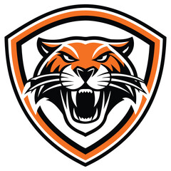 Aggressive Tiger Head Logo Mascot within an Orange & Black Shield Design