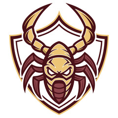 Angry Scorpion Mascot in Gold and Burgundy on Shield