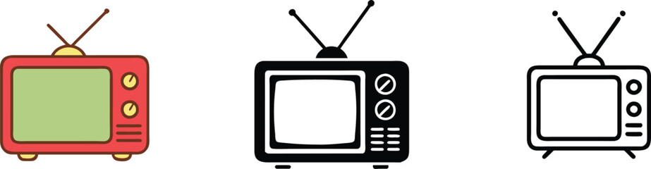 Retro Television Icons Red, Black, White Analog TV Sets
