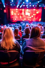 A music spot with light where the public can listen to techno and rock is found at the concert amidst a crazy crowd of fans behind the group on the musical stage