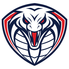 Cobra Snake Head Design with Fangs Open on White Background, Mascot Style