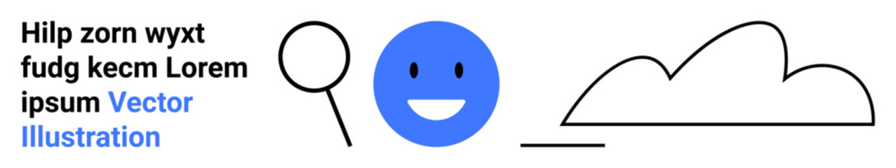 Blue happy face, simple magnifying glass, and outlined cloud visualizing positivity, search, and technology. Ideal for happiness, search, cloud computing, tech visuals teamwork innovation simple