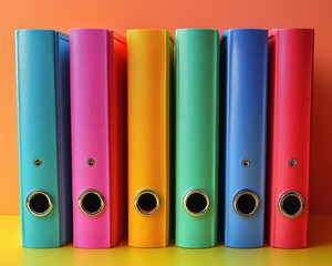 Colorful binders arranged on a bright background, perfect for office organization