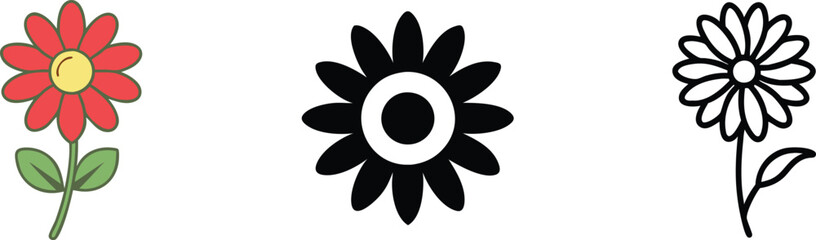 Colorful Flower Illustrations Red, Black, and Line Art Designs