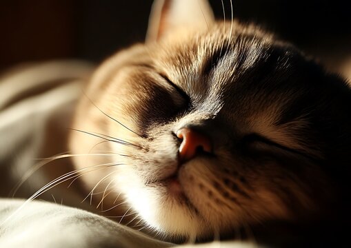 Sleepy Cat in Sunlight, Close-Up