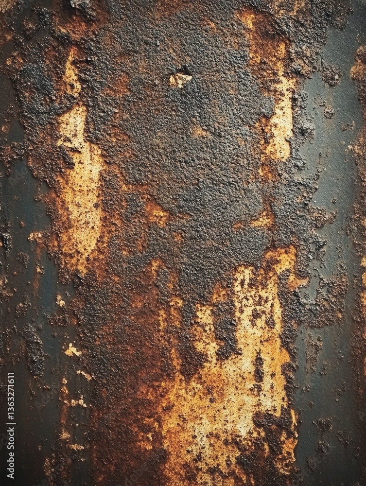 Poster abstract texture of corroded metal surface with rust and peeling paint creating a weathered and aged