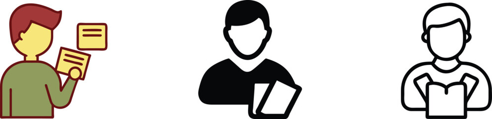 Student Reading Notes, Book, Documents, Learning, Education Icons