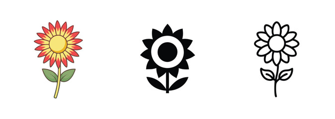 Sunflower Variations Colorful, Black, and Outline Flower Designs