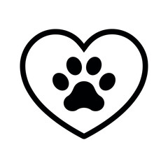 Pet paw in line heart vector logo flat symbol on white background. Cat or dog paw, love animal silhouette icon. Veterinary medicine concept.  © Ярина Журавель