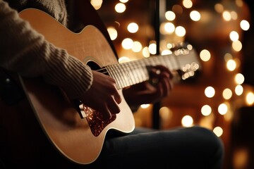Fototapeta premium The stage features a guitarist in the background with a soft and blurred effect