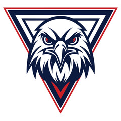 Patriotic Eagle Head Mascot Design with Red Eyes, Blue & Red Triangle Outlines