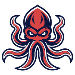 Obraz premium Red Navy Octopus Mascot with Menacing Eyes, Tentacles, White Background,