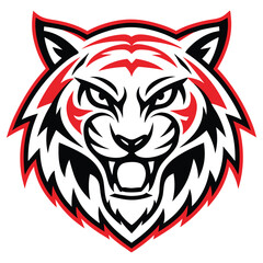 Red Outline Tiger Head Mascot on a Transparent Background