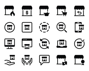 Glyph icons set for Shop, store, market.
